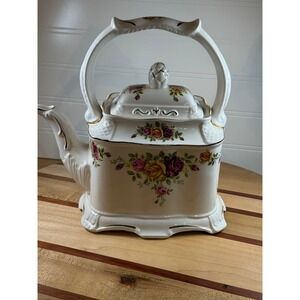 Vintage Crown Dorset Porcelain Teapot Floral Roses Gold Trim Handle Lid Square